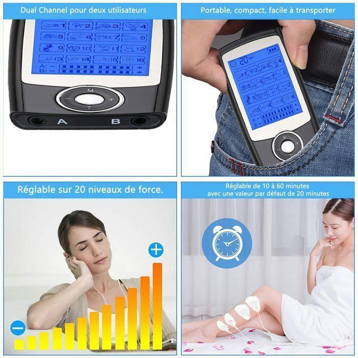 Appareil TENS Yactus PA4162 - Électrostimulateur Musculaire 16 Modes, Rechargeable