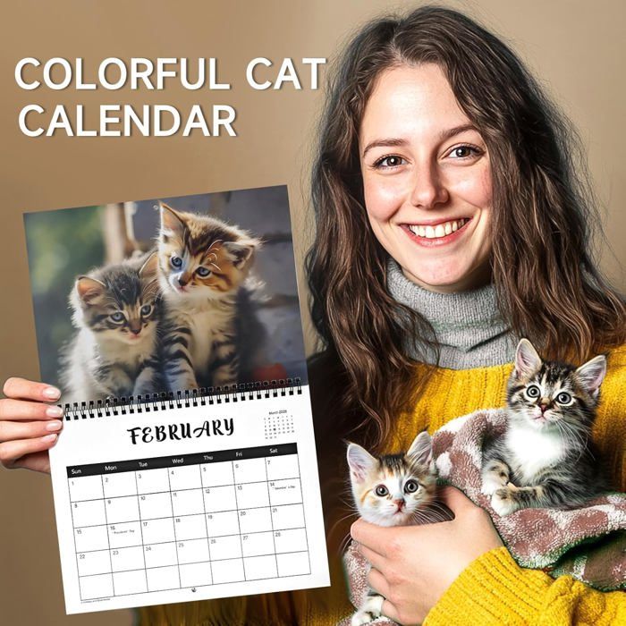 Calendrier Mural 2026 Thème Chats - 21x29 Cm, Reliure Double Fil - Pour Bureau, Maison, école