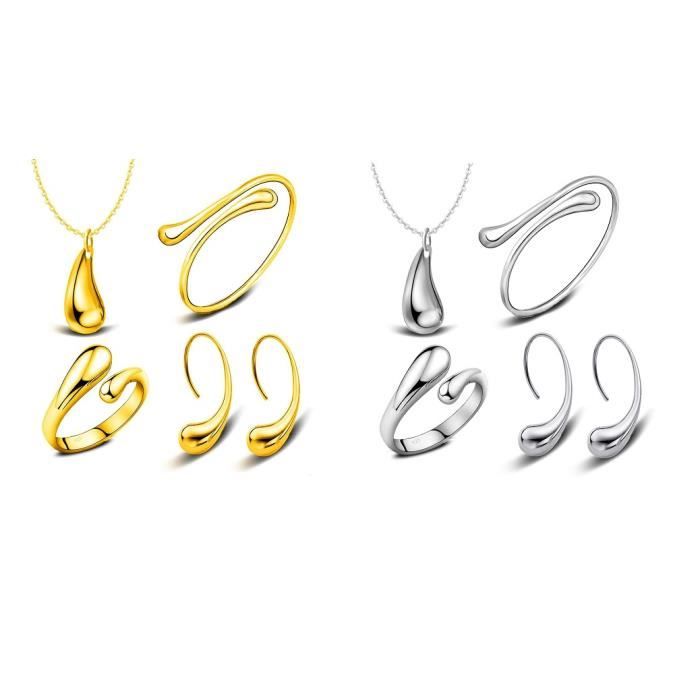Ensemble Bijoux Femme Argent/Or – Collier, Bracelet & Bague Ouverts, Style Minimaliste - 3