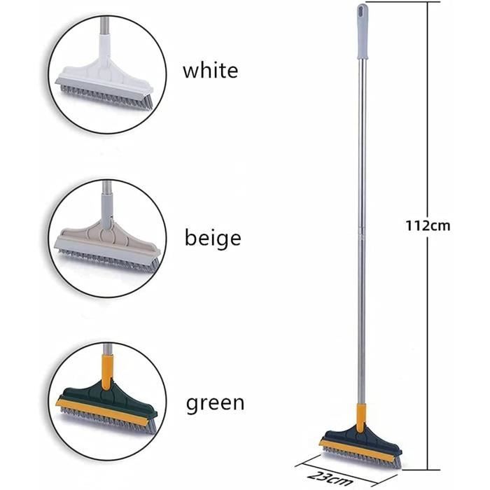 Brosse à joints avec long manche, brosse à récurer 2 en 1 avec raclette