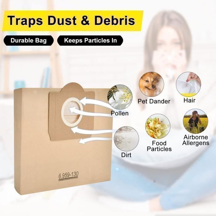 20 Sacs Aspirateur Pour WD3/WD3P/MV3/A2204/A2534/SE 4001/SE 4002 - Sacs Poussière Réutilisables Jaunes