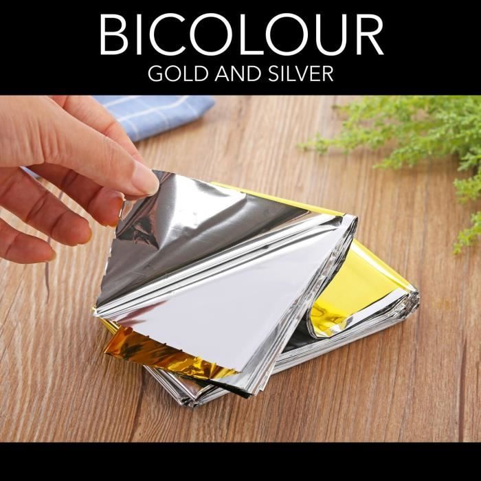 Couverture De Survie 5X Extra Large 210x160cm - Réutilisable, Imperméable, Or & Gris