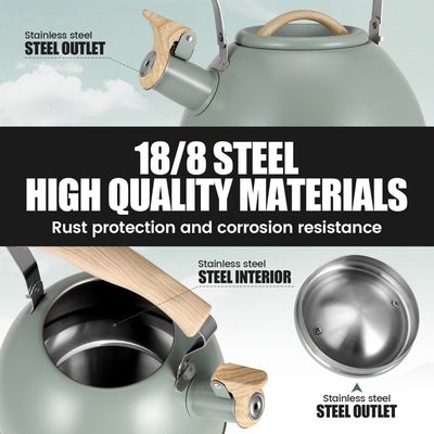 Bouilloire Sifflante 3L - Acier Inoxydable, Poignée Bois - Pour Induction Et Gaz - Style Vintage