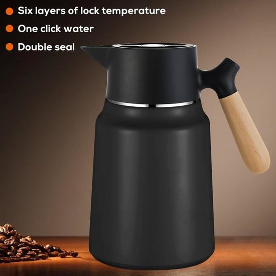 Carafe Isotherme 1 Litre - Garde Café Et Thé Chauds 24h, Intérieur Verre Alimentaire, Poignée Confort, Idéale Maison Et Bureau