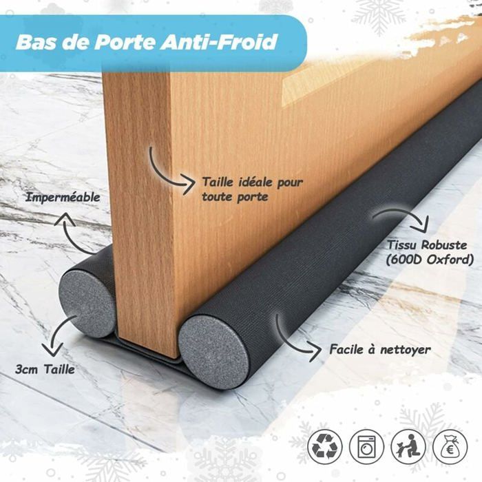 Boudin De Porte Isolant Lot De 3 - Ajustable Jusqu'à 96 Cm, Mousse EPE Et Cuir PU, Gris, Coupe-froid Et Anti-bruit