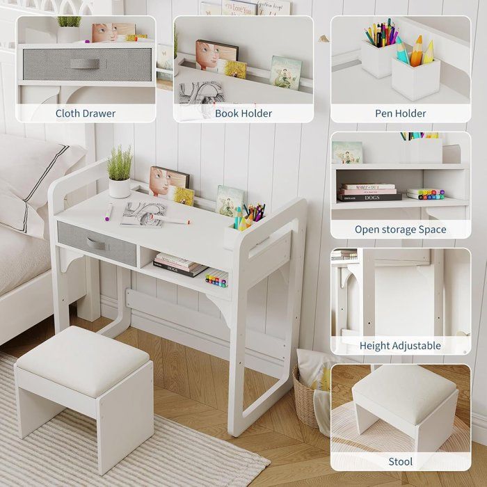 COSTWAY Ensemble Table à Dessin Réglable En Hauteur Et Chaises Pour Enfants Tableau Blanc Inclinable Bleu