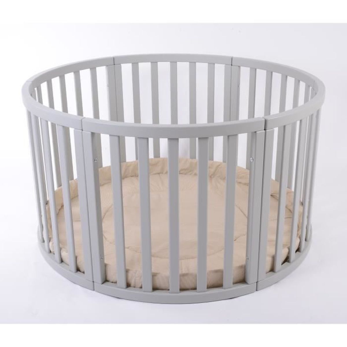 Parc Bebe Rond En Bois Vernis Gris Apollo Quattro Incluant Tapis Tour De Parc Rayures Beiges Cdiscount Puericulture Eveil Bebe