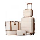 Kono Set de 4 Valises de Voyage Rigide Bagage Cabine 55cm avec Portable Vanity Case + Pliable Sac de Voyage pour Sport, Beige