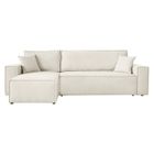 LOUNGITUDE Canapé FARAH d'angle réversible et convertible 4 places en tissu bouclette - Blanc