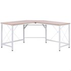 HOMCOM Bureau d'angle bureau informatique design moderne métal MDF imitation bois chêne et blanc 150x150x76cm Blanc