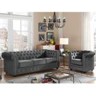 Canapé 3 places et fauteuil CHESTERFIELD - Velours anthracite - VENTE-UNIQUE - Style vintage - Confort ferme