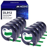 10 MOOHO Compatible pour Dymo LetraTag Ruban Plastique 91204, 12mm x 4 m,pour Dymo LetraTag LT-100H,  noir sur vert