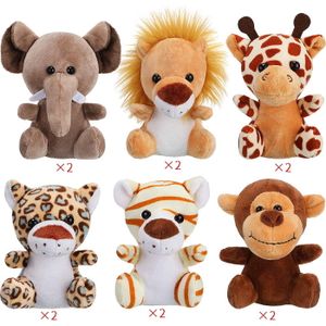PELUCHE Lot de 6 mini jouets en peluche animaux de la jungle, 4,8 pouces, animaux de la forêt, mignon, éléphant, lion, girafe, tigre,