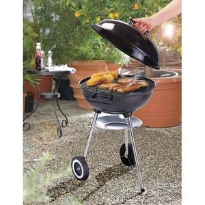 NoirArgenté Barbecue Boule avec Ventilation et Grille Kamino BBQ Barbecue Rond avec Couvercle sur Roulette Arizona