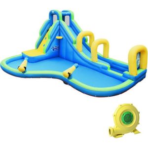 AIRE DE JEUX GONFLABLE COSTWAY Château Gonflable avec Souffleur 680W pour Enfant 4-12 Ans Toboggan Aquatique Pistolet de l'Eau en Polyester Charge 120KG