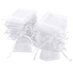 125 pcs 7x9cm Sachets Pochettes Coeur Cadeau en Organza Mariage Fête Blanc