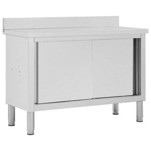 PLAN DE TRAVAIL vidaXL Table de travail avec portes coulissantes 120x50x(95-97)cm Inox 51051