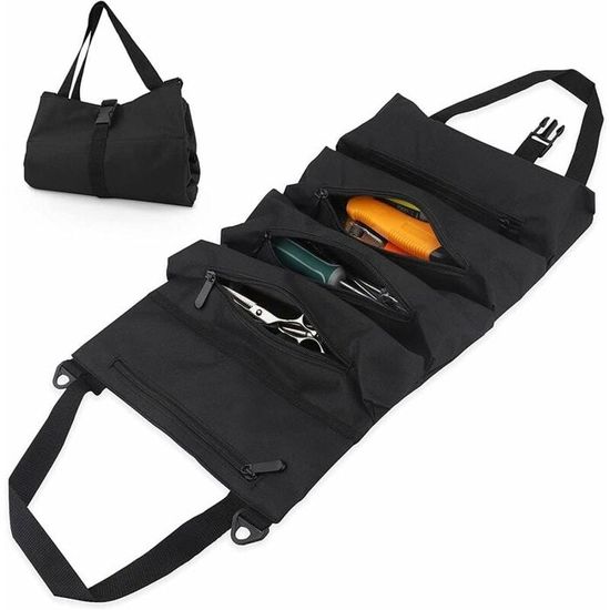 Organiseur D'outils Roulable 16 Poches - Polyester Café - 58 X 47 Cm Déplié - Pour Professionnels Et Bricoleurs