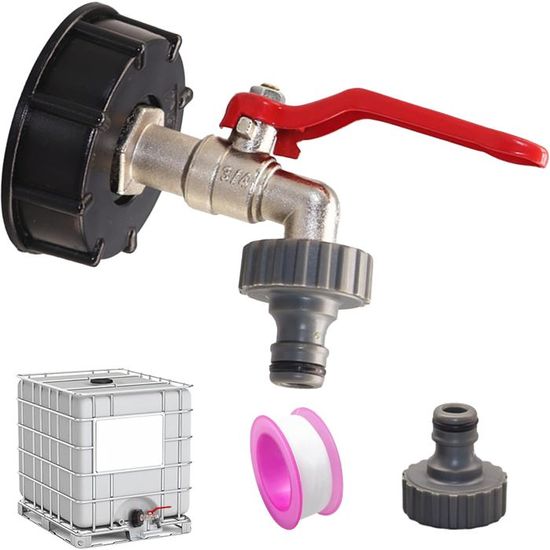 Robinet Pour Réservoir IBC 1000L - Filetage 3/4", Avec Adaptateur De Tuyau Et Joints - Pour Eau De Pluie, Arrosage Jardin