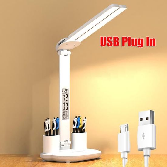 Acheter Lampe de bureau LED à double tête avec support Lampe de table rechargeable  USB Luminosité réglable Protection des yeux Lampe de bureau à gradation  tactile