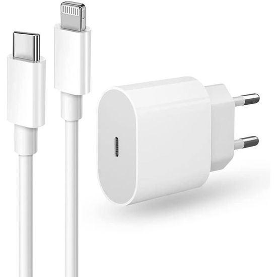 Chargeur Rapide iPhone 20W USB C Certifié MFi avec 2M Câble vers Lightning  PD 3.0 Secteur Type Mural Alimentation Adaptateur C[1160] - Cdiscount  Téléphonie