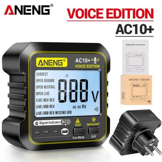 Testeur De Prise électrique BSIDE AST01 - 220V Prise EU, Détecteur Défauts Câblage, Bouton Test GFCI