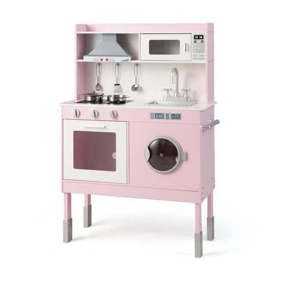 Cuisine Angle Sons Lumières Cuisine Jouet HOMASIS En Bois - Avec Sons Et Lumières - 16 Accessoires - Évier, Four, Micro-ondes - Rose - 3 Ans Et Plus Jeu Cuisine Bois