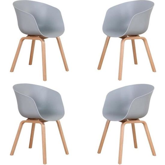 Lot de 4 chaises, chaise de salle à manger avec pieds en hêtre, chaise scandinave, gris