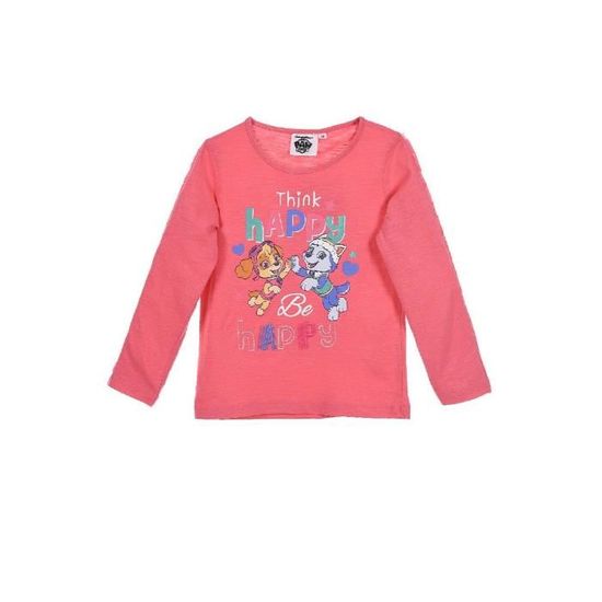 T-Shirt Fille Paw Patrol - Manches Courtes, Col à Fronces - 100% Coton - Design Officiel Pat' Patrouille