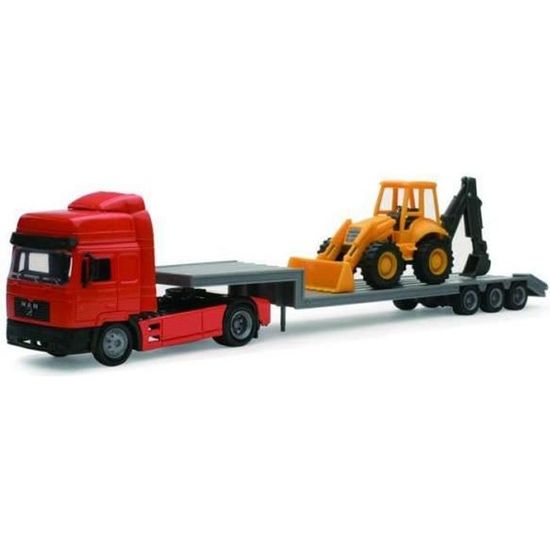 Camion MAN F 2000 Transport Tractopelle 1-43?� - New Ray - Jouet miniature pour enfant de 6 ans 