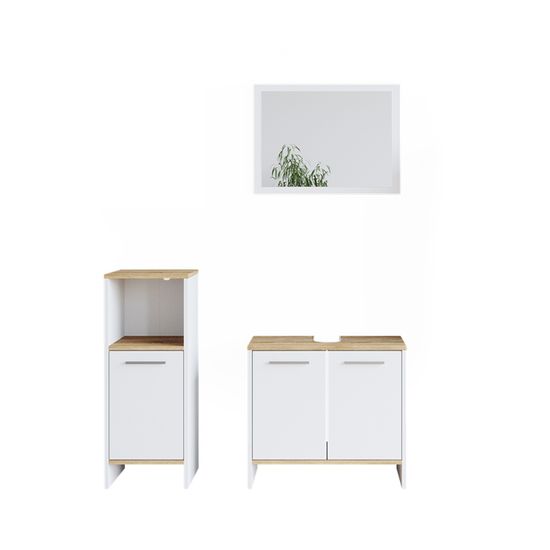Mobile Bagno Vicco Elvio - Bianco/Sonoma, 32x68x28 Cm, Con Scaffali Aperti E Chiusi - Foto 7