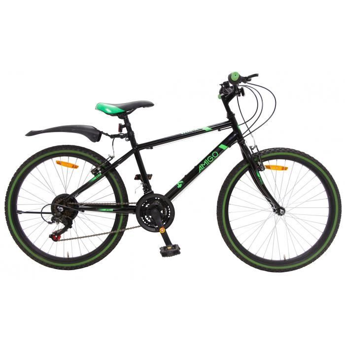 Amigo Rock - VTT pour garçons et filles - 26 pouces - Shimano 18 vitesses - convient à partir de 150 cm - Noir/Vert