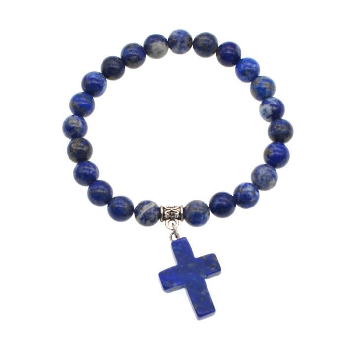 Bracelet O9BO9 8 mm Couples Croix s pierres précieuses femmes pour l'énergie de guérison Cristaux Pierre extensible Soutien-gorge