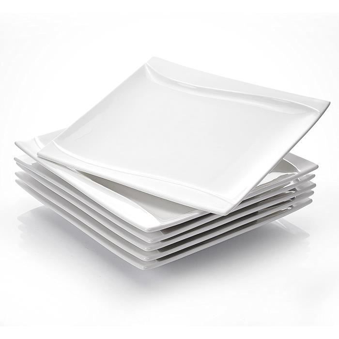 6pcs Assiettes à Dessert Gâteau Plates Vaisselles Assiette Carrée Porcelaine Plat Service de Table Malacasa Série CARINA