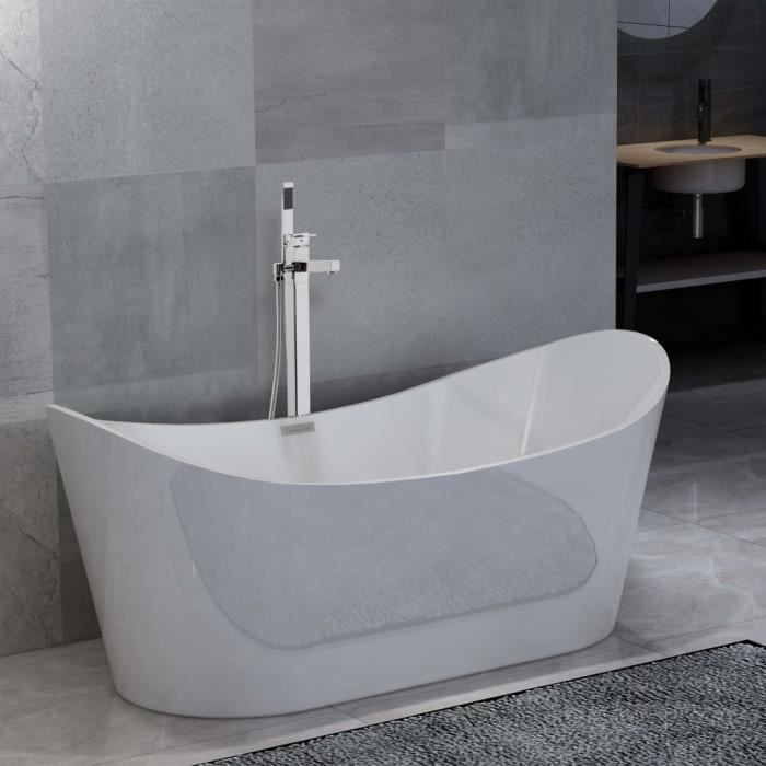 LIZ® Baignoire autoportante et robinet 204 L 110 cm Argenté 166,5 x 80 x 73 cm
