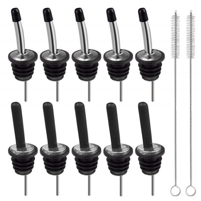 10 pcs liqueur Bouteille Bec verseur en caoutchouc poussière caches et 2 brosses de nettoyage, Senhai en acier inoxydable Boisson