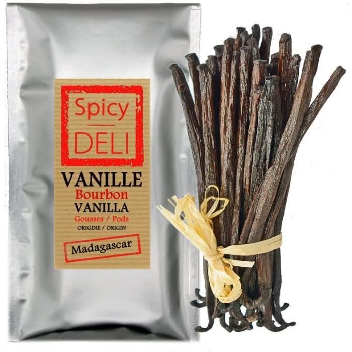 10 Gousses de vanille noire de MADAGASCAR(taille des gousses : 12-14 cm)Qualité : Gourmet