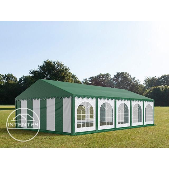 TOOLPORT tente de réception 5x10 m, tonnelle chapiteau PVC d'env. 500g/m², H. 2 m, vert-blanc