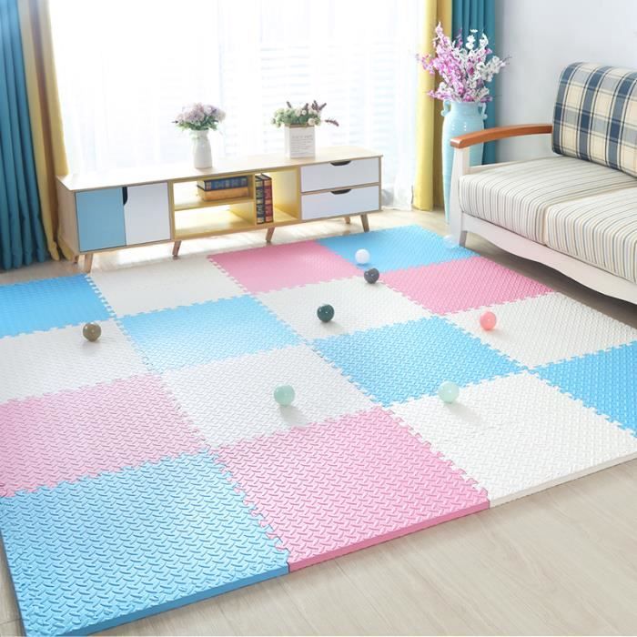 Ensemble de 6 Dalles Carrées EVA - Tapis Puzzle Antidérapant Mousse 30 X 30 cm Beige