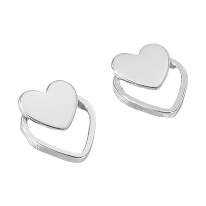 BOUCLE D OREILLE 1 paire de boucles doreilles deux couches coeur simple femmes exquis tout match goujons doreille style-Silver1