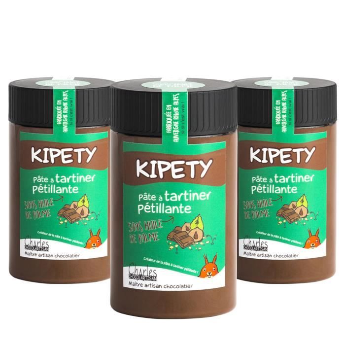 Lot de 3 pots pâtes à tartiner chocolat lait noisettes pétillantes Kipety - 3x280 g