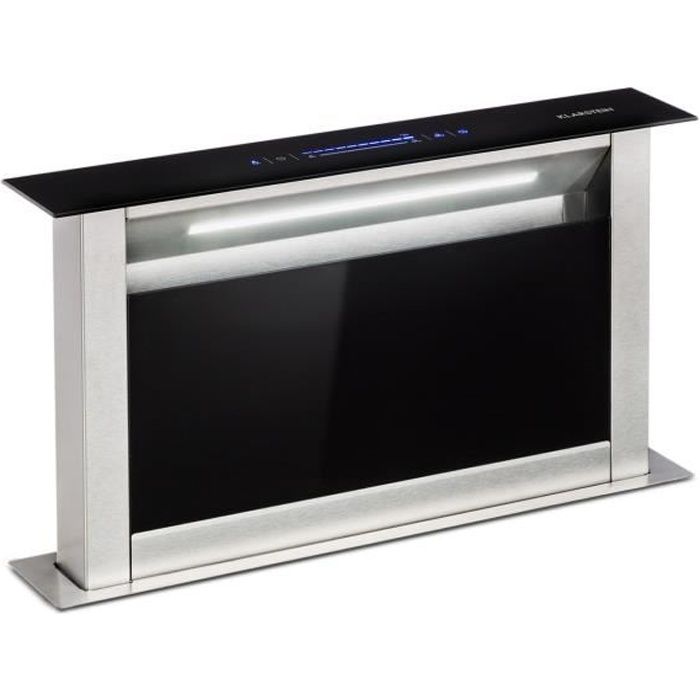 Klarstein Royal Flush Eco Hotte aspirante escamotable plan travail - extraction 458 m³/h - classe A+ - verre & inox - noir