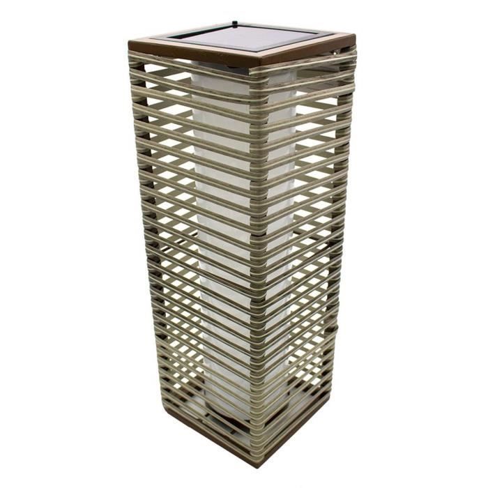 Lampe solaire décorative poly rotin taupe LED blanc STRIPY H44cm