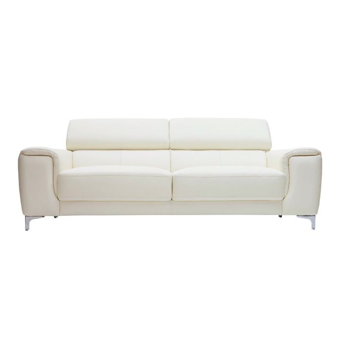 Miliboo - Canapé cuir design trois places avec têtières relax blanc NEVADA - cuir de buffle