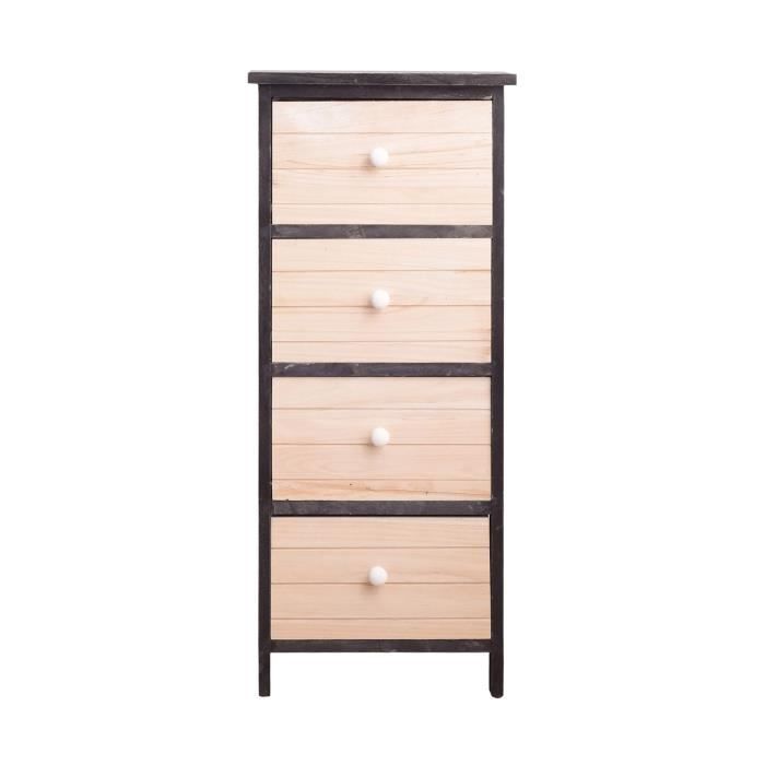 Mobili Rebecca Chiffonnier Commode 4 Tiroirs Bois Blanc Gris Shabby 81x35x25