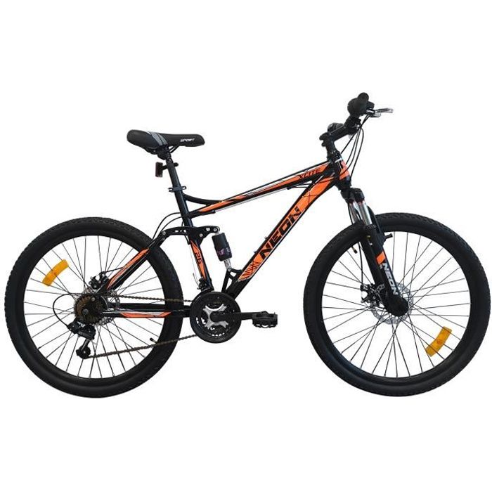 Vélo VTT 26'' Tout Suspendu XCITE/Neon - Double Freins à disques - Potence Headset - Dérailleur Shimano TY21 Poignées Shimano RS35