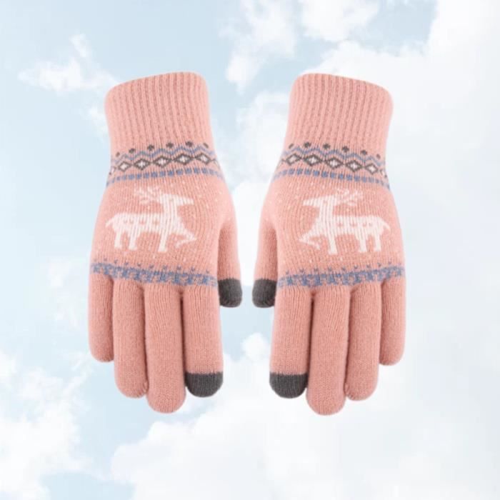 1 paire de gants à écran tactile motif élan épaissir les hiver chaud doigt laine fil noir GANTS - SOUS-GANTS