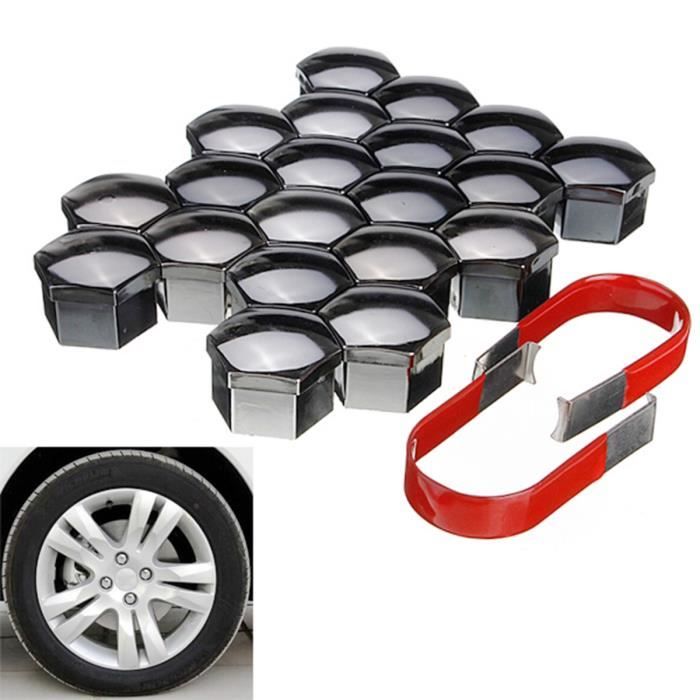 NEUFU 20Pcs 17mm Cache Écrou Bouchon Boulon Enjoliveur Roue Plastique Hexagone Auto Noir Brillant