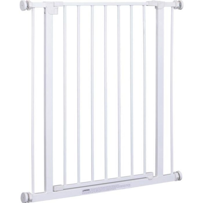 Barrière de sécurité longueur réglable dim. 72-82l x 76H cm sans perçage métal plastique blanc