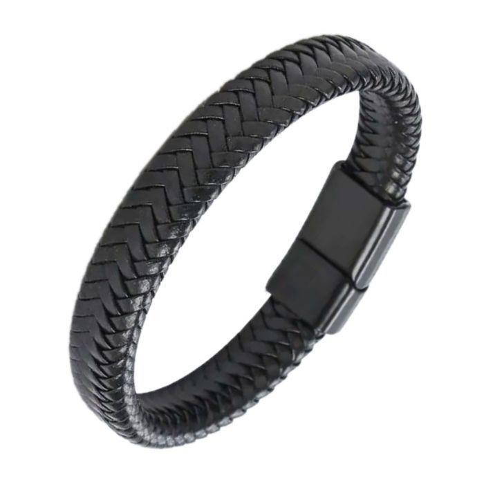 Bracelet ZENSE - ZB0393 - Homme - Cuir tressé noir et fermeture magnétique - Casual - 19 5 cm